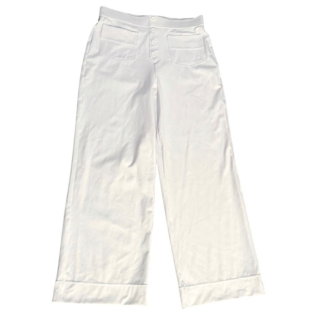 Halara Wide Leg Pants Women Size L White EUC Button Fly Patch Pockets